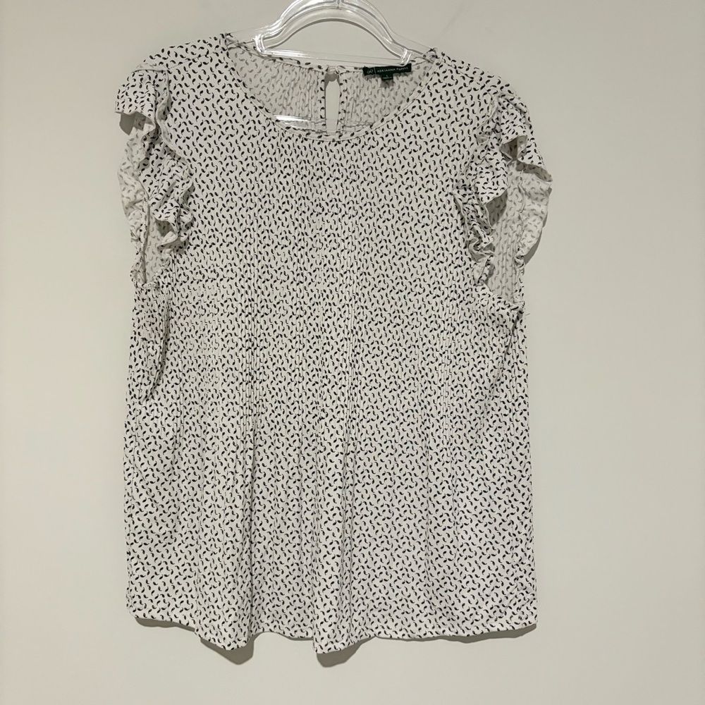 Adrianna Papell Pleated Knit Double Sleeve‎ Top Black White Size Large